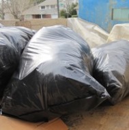 Moldy materials being removed in double plastic bags